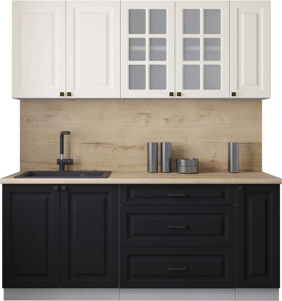 Изображение товара Кухонный гарнитур Интерлиния Мила Деко 1.9Б (черный/белый/дуб бунратти)