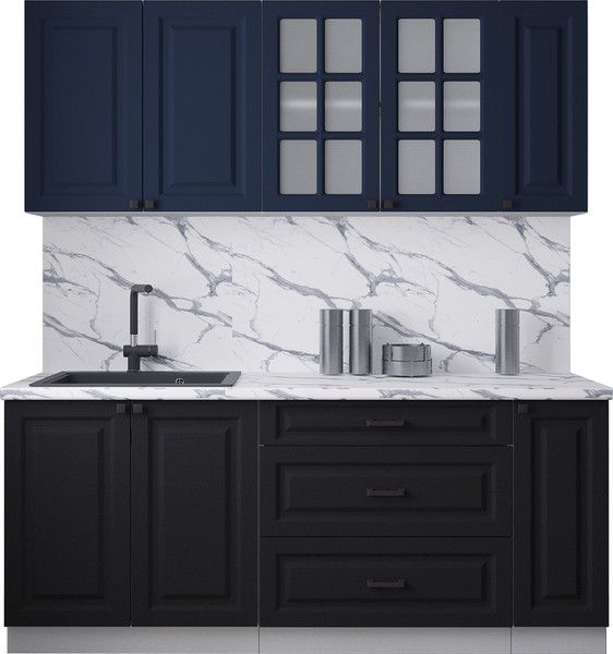 Изображение товара Кухонный гарнитур Интерлиния Мила Деко 1.9Б (черный/индиго/белый гранит)