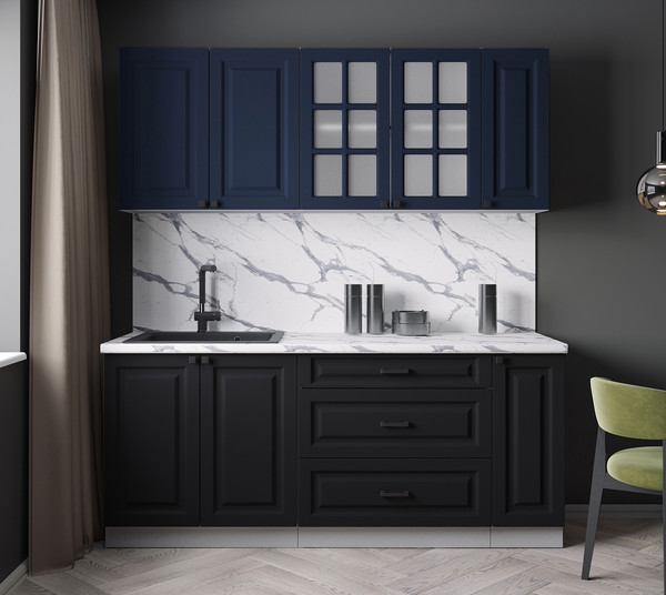 Изображение товара Кухонный гарнитур Интерлиния Мила Деко 1.9Б (черный/индиго/белый гранит)