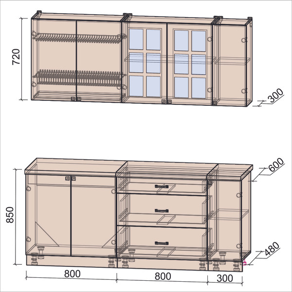Изображение товара Кухонный гарнитур Интерлиния Мила Деко 1.9Б (керамика/океан/опал светлый)