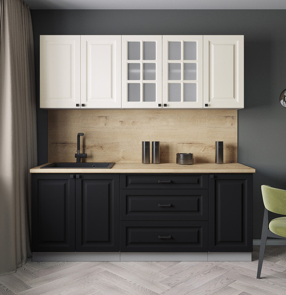 Изображение товара Кухонный гарнитур Интерлиния Мила Деко 2.0Б (черный/белый/дуб бунратти)