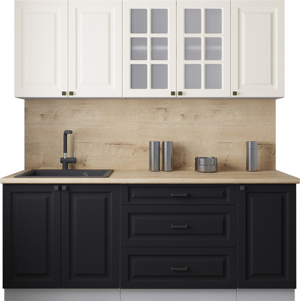 Изображение товара Кухонный гарнитур Интерлиния Мила Деко 2.0Б (черный/белый/дуб бунратти)