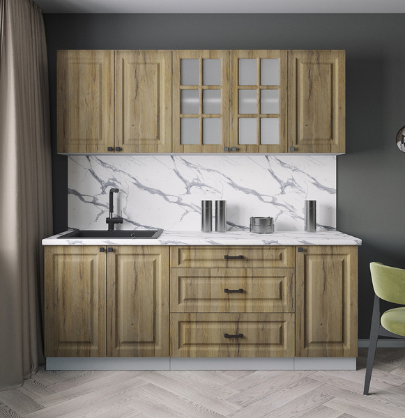 Изображение товара Кухонный гарнитур Интерлиния Мила Деко 2.0Б (дуб вотан/дуб вотан/белый гранит)