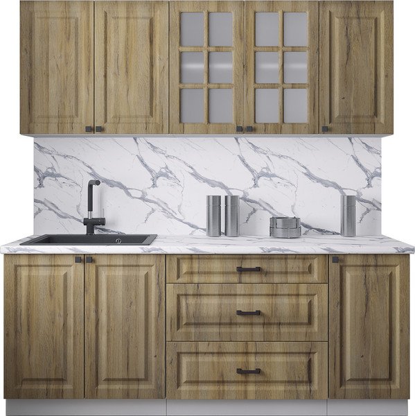 Изображение товара Кухонный гарнитур Интерлиния Мила Деко 2.0Б (дуб вотан/дуб вотан/белый гранит)