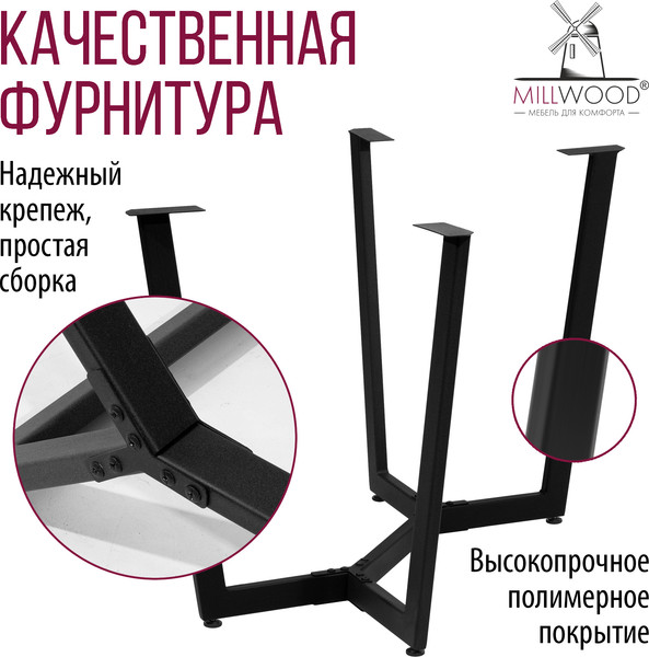 Изображение товара Обеденный стол Millwood Лофт Мюнхен Л 1600х800х750 / 41434_bet_ch (бетон/металл черный)