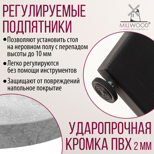 Изображение товара Обеденный стол Millwood Лофт Мюнхен Л 1600х800х750 / 41434_bet_ch (бетон/металл черный)