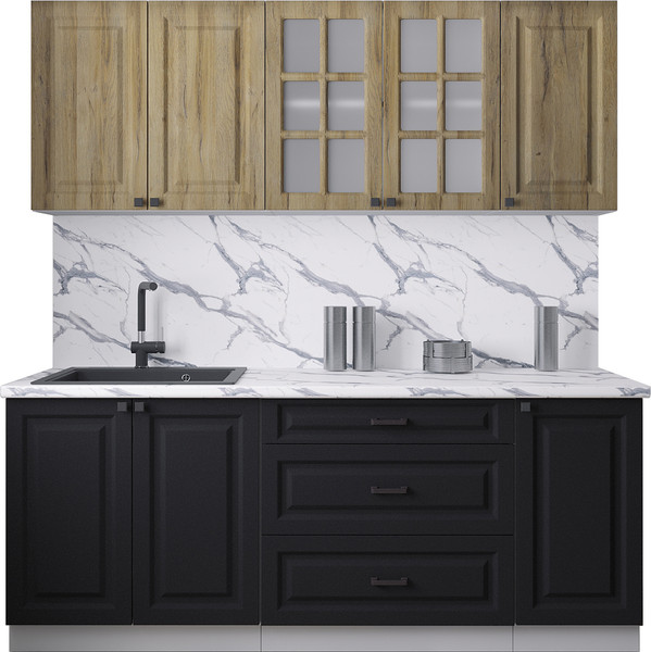 Изображение товара Кухонный гарнитур Интерлиния Мила Деко 2.0Б (черный/дуб вотан/белый гранит)