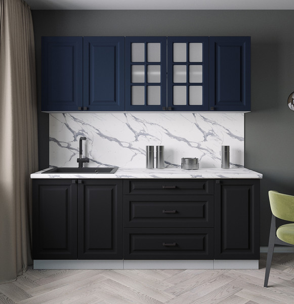 Изображение товара Кухонный гарнитур Интерлиния Мила Деко 2.0Б (черный/индиго/белый гранит)