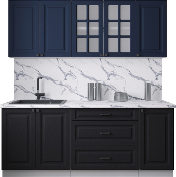 Изображение товара Кухонный гарнитур Интерлиния Мила Деко 2.0Б (черный/индиго/белый гранит)