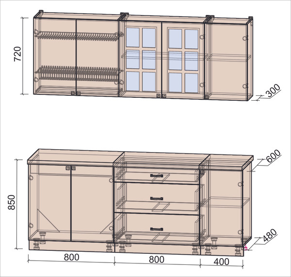 Изображение товара Кухонный гарнитур Интерлиния Мила Деко 2.0Б (керамика/керамика/опал светлый)