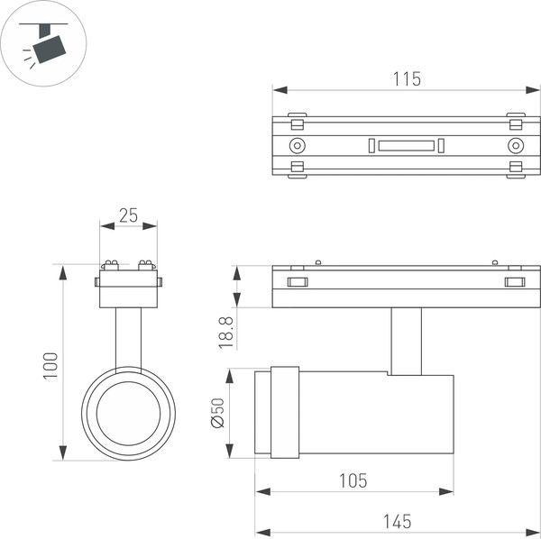 Изображение товара Трековый светильник Arlight MAG-VIBE-SPOT-ZOOM-R47-10W Warm3000 BK 20-55deg / 044483