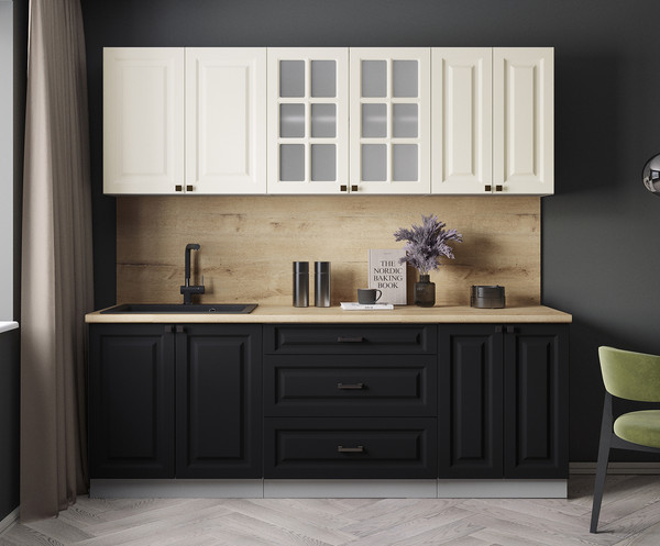 Изображение товара Кухонный гарнитур Интерлиния Мила Деко 2.2Б (черный/белый/дуб бунратти)