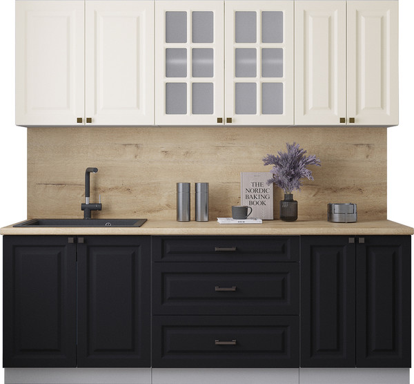 Изображение товара Кухонный гарнитур Интерлиния Мила Деко 2.2Б (черный/белый/дуб бунратти)