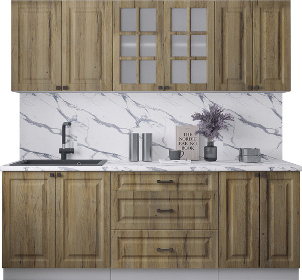 Изображение товара Кухонный гарнитур Интерлиния Мила Деко 2.2Б (дуб вотан/дуб вотан/белый гранит)