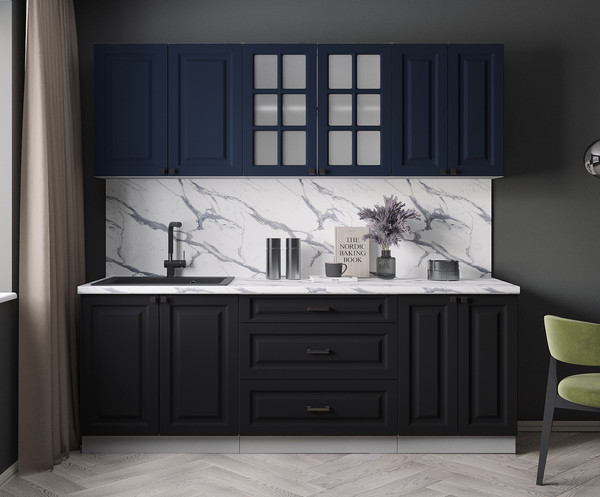 Изображение товара Кухонный гарнитур Интерлиния Мила Деко 2.2Б (черный/индиго/белый гранит)