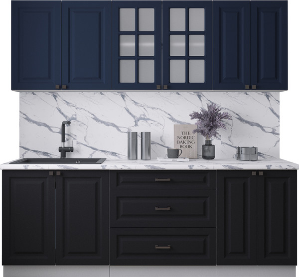Изображение товара Кухонный гарнитур Интерлиния Мила Деко 2.2Б (черный/индиго/белый гранит)