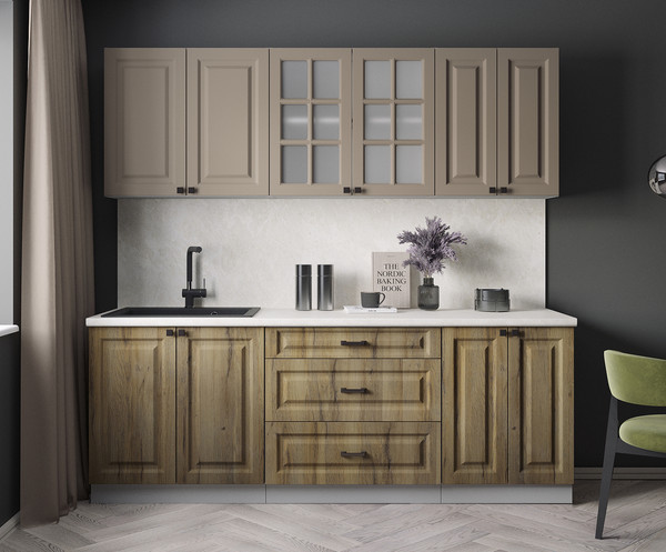 Изображение товара Кухонный гарнитур Интерлиния Мила Деко 2.2Б (дуб вотан/луна/опал светлый)