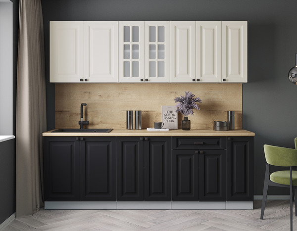 Изображение товара Кухонный гарнитур Интерлиния Мила Деко 2.3Б (черный/белый/дуб бунратти)