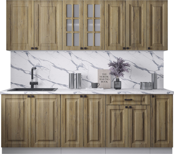 Изображение товара Кухонный гарнитур Интерлиния Мила Деко 2.3Б (дуб вотан/дуб вотан/белый гранит)