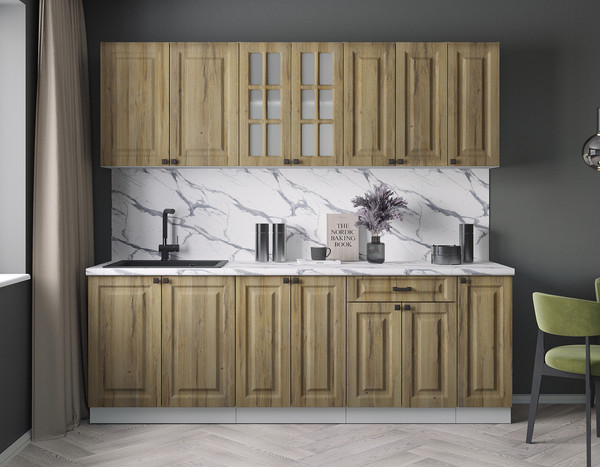 Изображение товара Кухонный гарнитур Интерлиния Мила Деко 2.3Б (дуб вотан/дуб вотан/белый гранит)