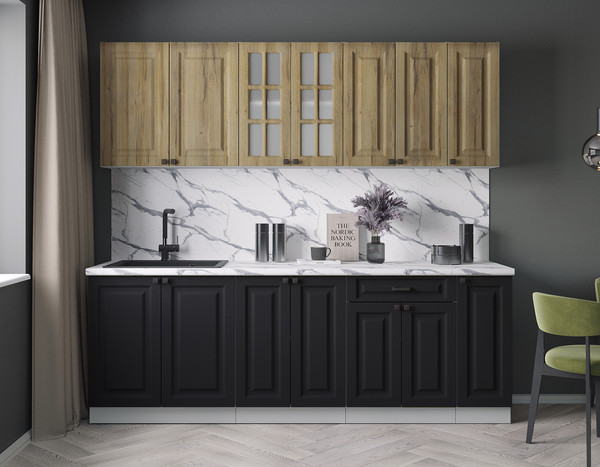 Изображение товара Кухонный гарнитур Интерлиния Мила Деко 2.3Б (черный/дуб вотан/белый гранит)