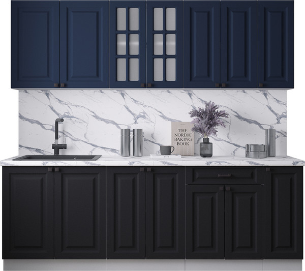 Изображение товара Кухонный гарнитур Интерлиния Мила Деко 2.3Б (черный/индиго/белый гранит)