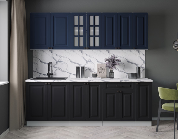 Изображение товара Кухонный гарнитур Интерлиния Мила Деко 2.3Б (черный/индиго/белый гранит)