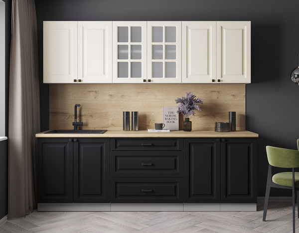 Изображение товара Кухонный гарнитур Интерлиния Мила Деко 2.4Б (черный/белый/дуб бунратти)