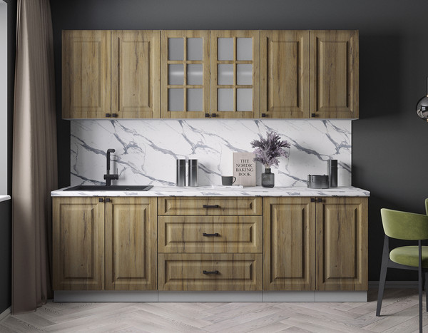 Изображение товара Кухонный гарнитур Интерлиния Мила Деко 2.4Б (дуб вотан/дуб вотан/белый гранит)