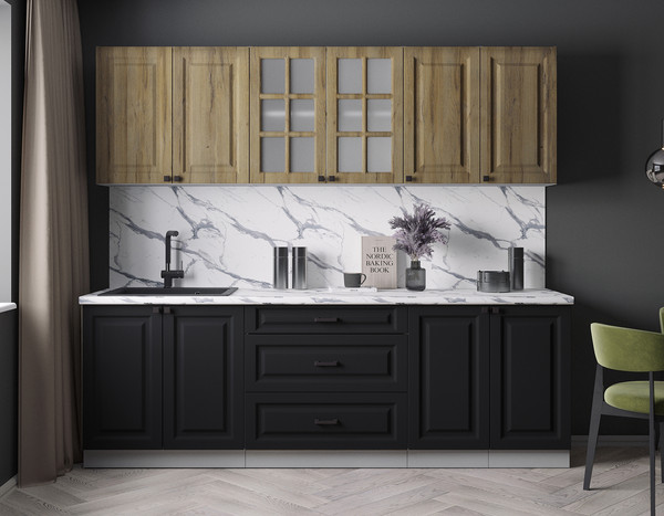 Изображение товара Кухонный гарнитур Интерлиния Мила Деко 2.4Б (черный/дуб вотан/белый гранит)