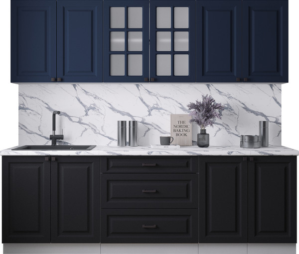 Изображение товара Кухонный гарнитур Интерлиния Мила Деко 2.4Б (черный/индиго/белый гранит)