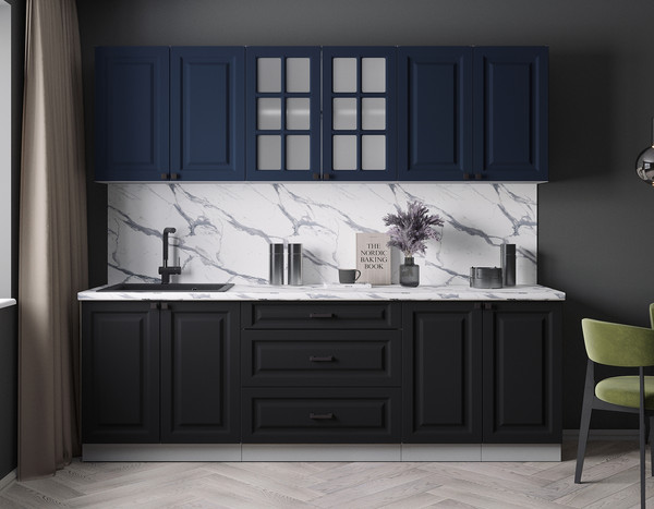 Изображение товара Кухонный гарнитур Интерлиния Мила Деко 2.4Б (черный/индиго/белый гранит)