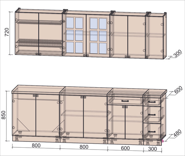 Изображение товара Кухонный гарнитур Интерлиния Мила Деко 2.5Б (керамика/белый/опал светлый)