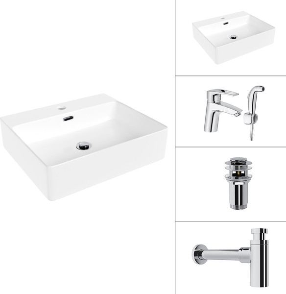 Изображение товара Умывальник со смесителем Lauter 21478 + Spray 21CK308C + сифон 21635CH + донный клапан 21190CH (хром)