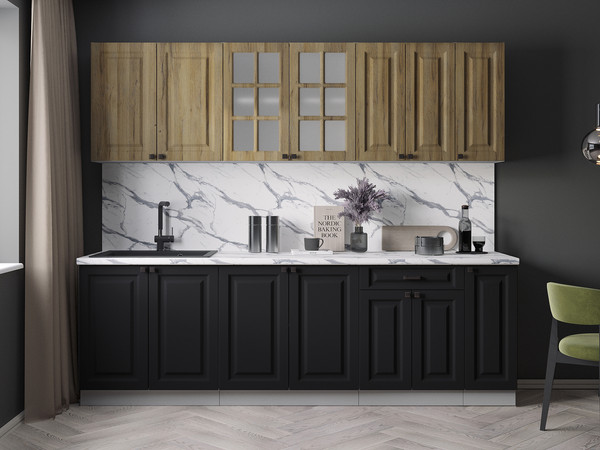 Изображение товара Кухонный гарнитур Интерлиния Мила Деко 2.5Б (черный/дуб вотан/белый гранит)