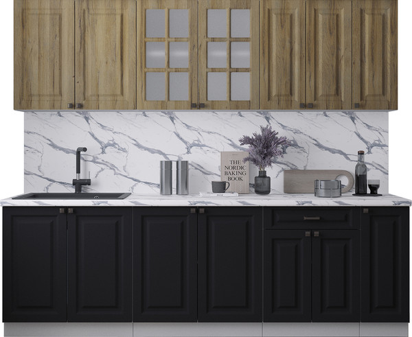 Изображение товара Кухонный гарнитур Интерлиния Мила Деко 2.5Б (черный/дуб вотан/белый гранит)