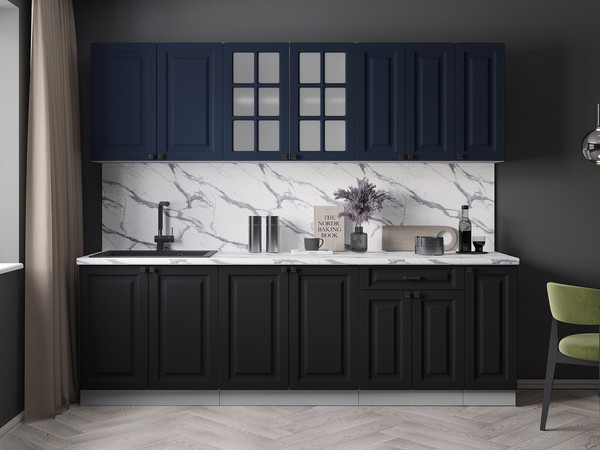 Изображение товара Кухонный гарнитур Интерлиния Мила Деко 2.5Б (черный/индиго/белый гранит)