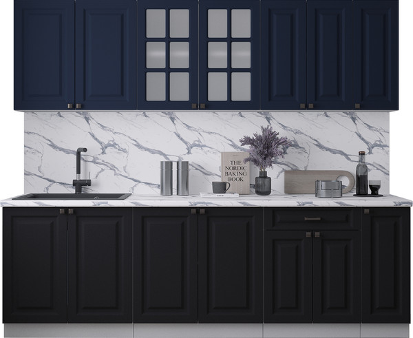 Изображение товара Кухонный гарнитур Интерлиния Мила Деко 2.5Б (черный/индиго/белый гранит)