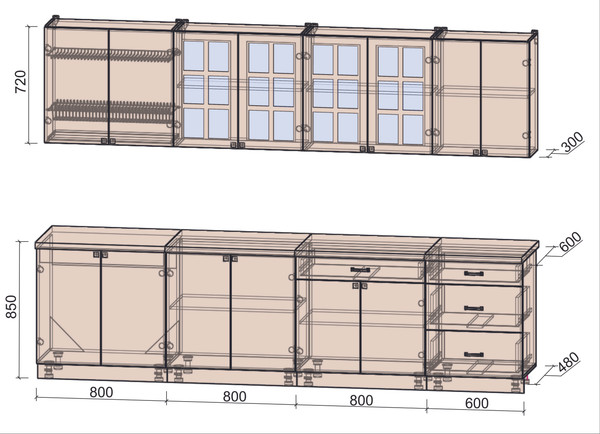 Изображение товара Кухонный гарнитур Интерлиния Мила Деко 3.0Б (черный/белый/дуб бунратти)