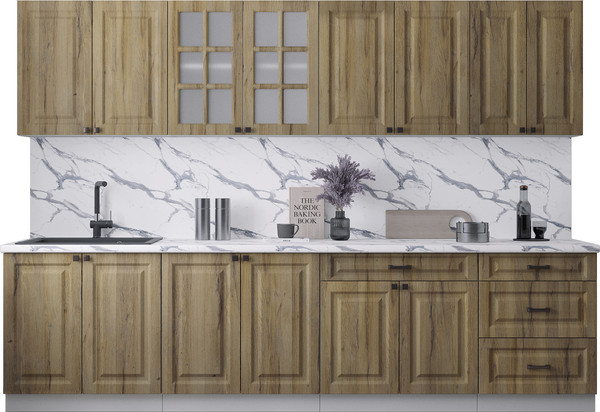 Изображение товара Кухонный гарнитур Интерлиния Мила Деко 3.0Б (дуб вотан/дуб вотан/белый гранит)