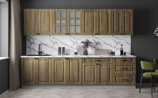 Изображение товара Кухонный гарнитур Интерлиния Мила Деко 3.0Б (дуб вотан/дуб вотан/белый гранит)