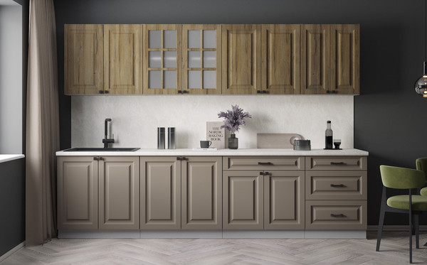 Изображение товара Кухонный гарнитур Интерлиния Мила Деко 3.0Б (луна/дуб вотан/опал светлый)