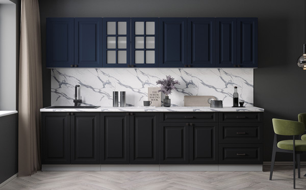 Изображение товара Кухонный гарнитур Интерлиния Мила Деко 3.0Б (черный/индиго/белый гранит)