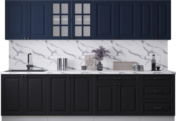 Изображение товара Кухонный гарнитур Интерлиния Мила Деко 3.0Б (черный/индиго/белый гранит)