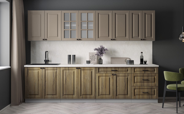 Изображение товара Кухонный гарнитур Интерлиния Мила Деко 3.0Б (дуб вотан/луна/опал светлый)