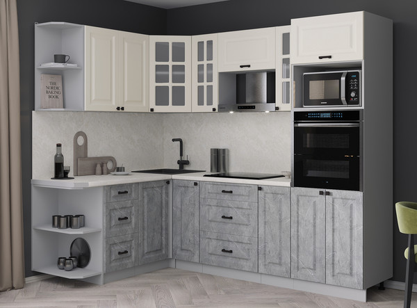 Изображение товара Кухонный гарнитур Интерлиния Мила Деко 1.68x2.4 LV (керамика/белый/опал светлый)