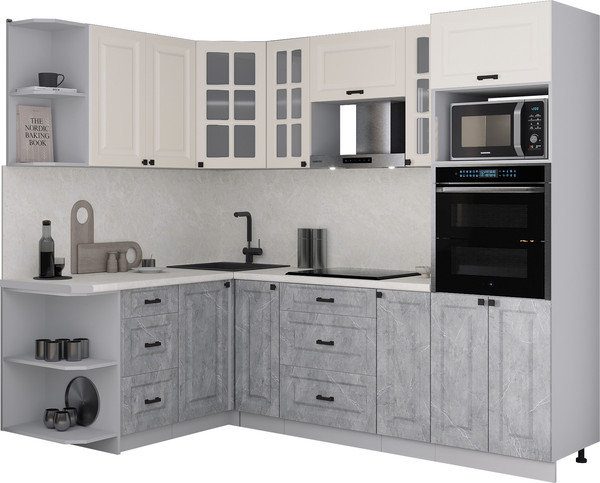 Изображение товара Кухонный гарнитур Интерлиния Мила Деко 1.68x2.4 LV (керамика/белый/опал светлый)