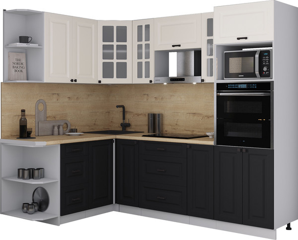 Изображение товара Кухонный гарнитур Интерлиния Мила Деко 1.68x2.4 LV (черный/белый/дуб бунратти)