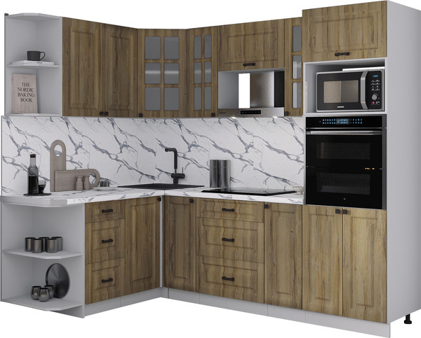 Изображение товара Кухонный гарнитур Интерлиния Мила Деко 1.68x2.4 LV (дуб вотан/дуб вотан/белый гранит)