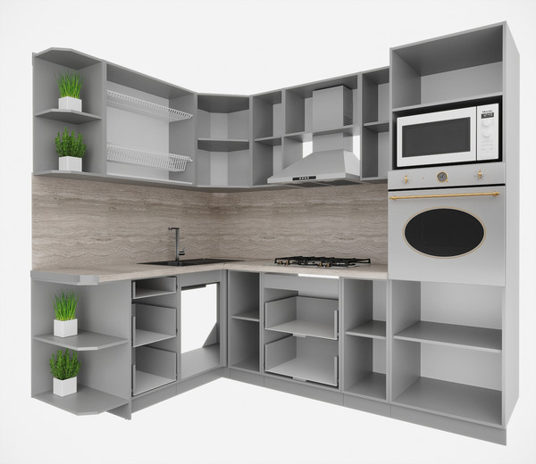 Изображение товара Кухонный гарнитур Интерлиния Мила Деко 1.68x2.4 LV (дуб вотан/дуб вотан/белый гранит)